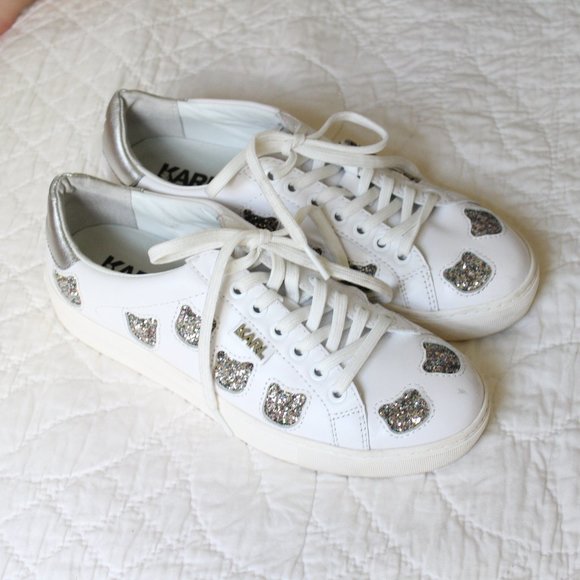 Karl Lagerfeld | Shoes | Karl Lagerfeld White Glitter Dog Cat Sneakers |  Poshmark